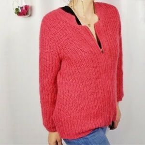 Cabi Sz L Pink Salmon Womens Mohair Wool Blend Chunky Full Zip Cardigan Sweater